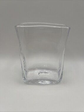 Simon Pearce Small Hand Blown Weston Glass Vase Vintage Clear Rectangle Flower
